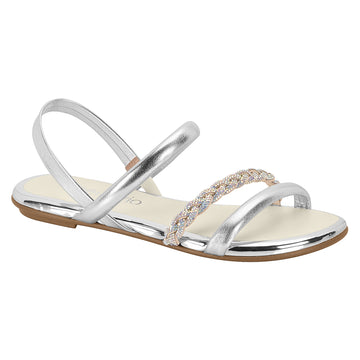 Beira Rio 8367-641 Braided Strap Flat Sandal in Silver